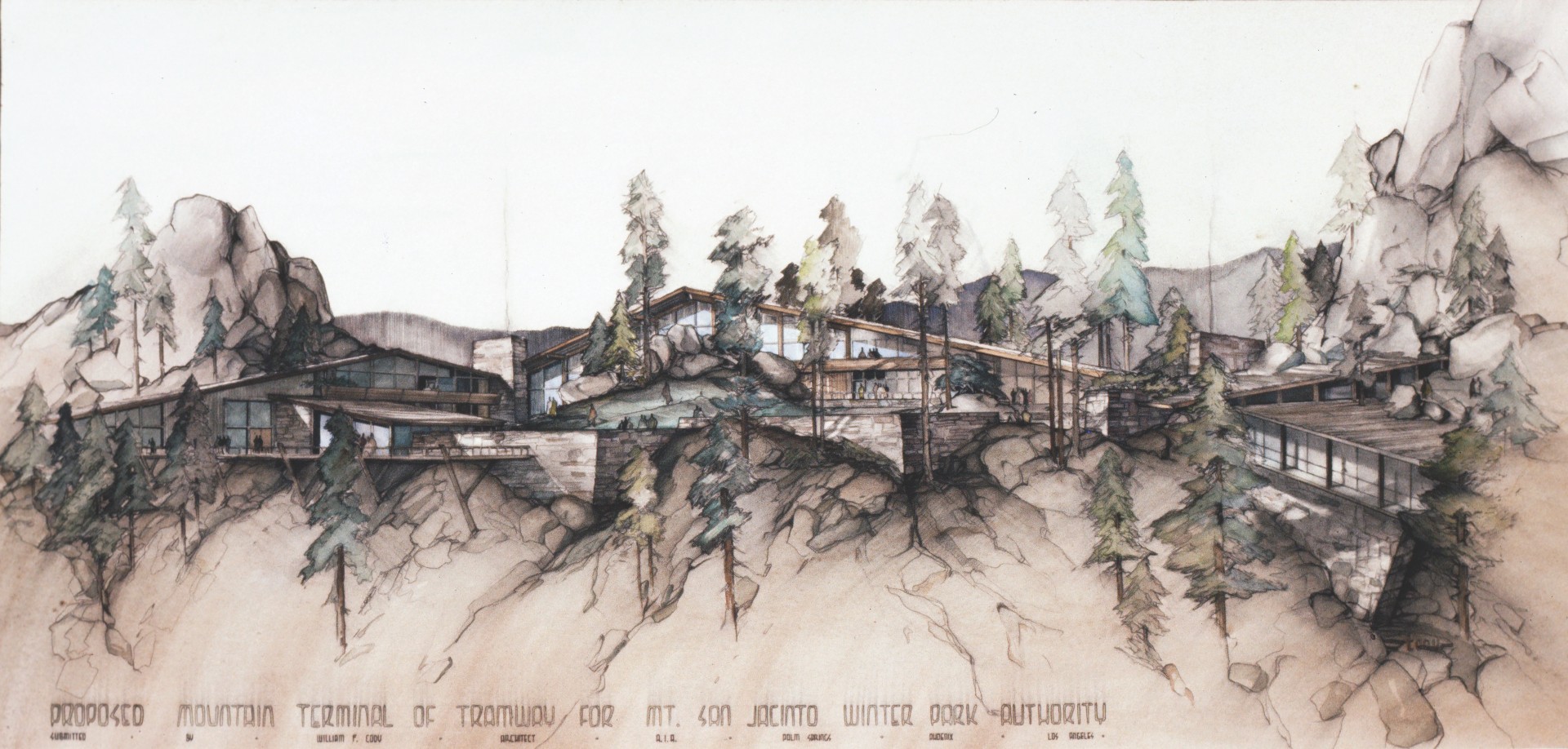 The proposed Mountain Terminal of Tramway, drawing by William Cody