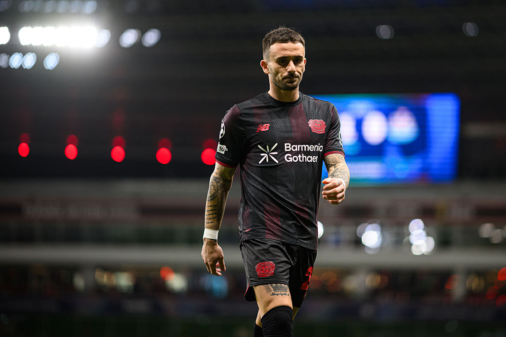 Aleix Garcia of Leverkusen looks on during the UEFA Champions League 2025/26 League Phase MD6 match between Bayer 04 Leverkusen and Newcastle United FC at BayArena on December 10, 2025 in Leverkusen, Germany.