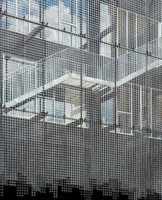 Le Square grocery complex mesh cladding by Locatelli Partners