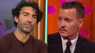 From left to right: Justin Baldoni on CBS Mornings and Johnny Depp on The Graham Norton Show.