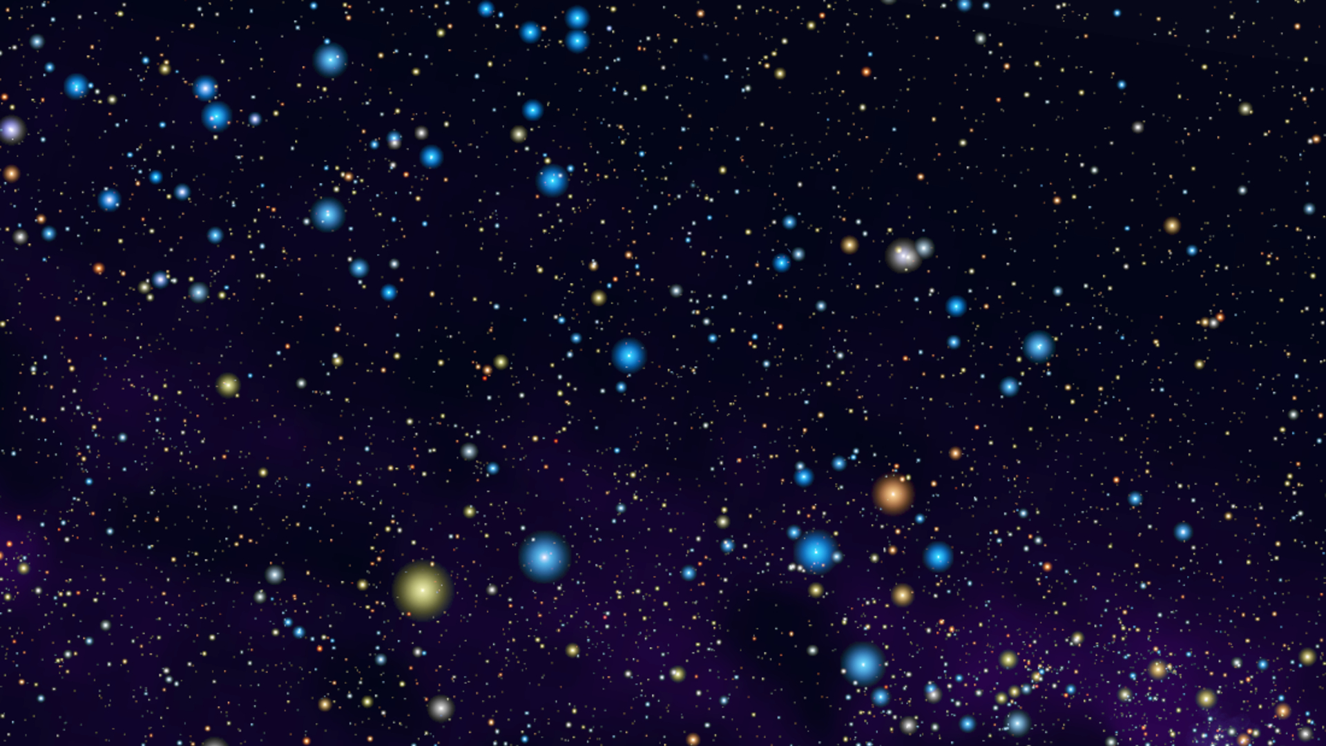 A view of a purple star-scape with blue and orange stars.