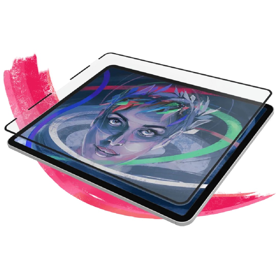 Product shot of Rock Paper Pencil v3.0 screen protector above iPad