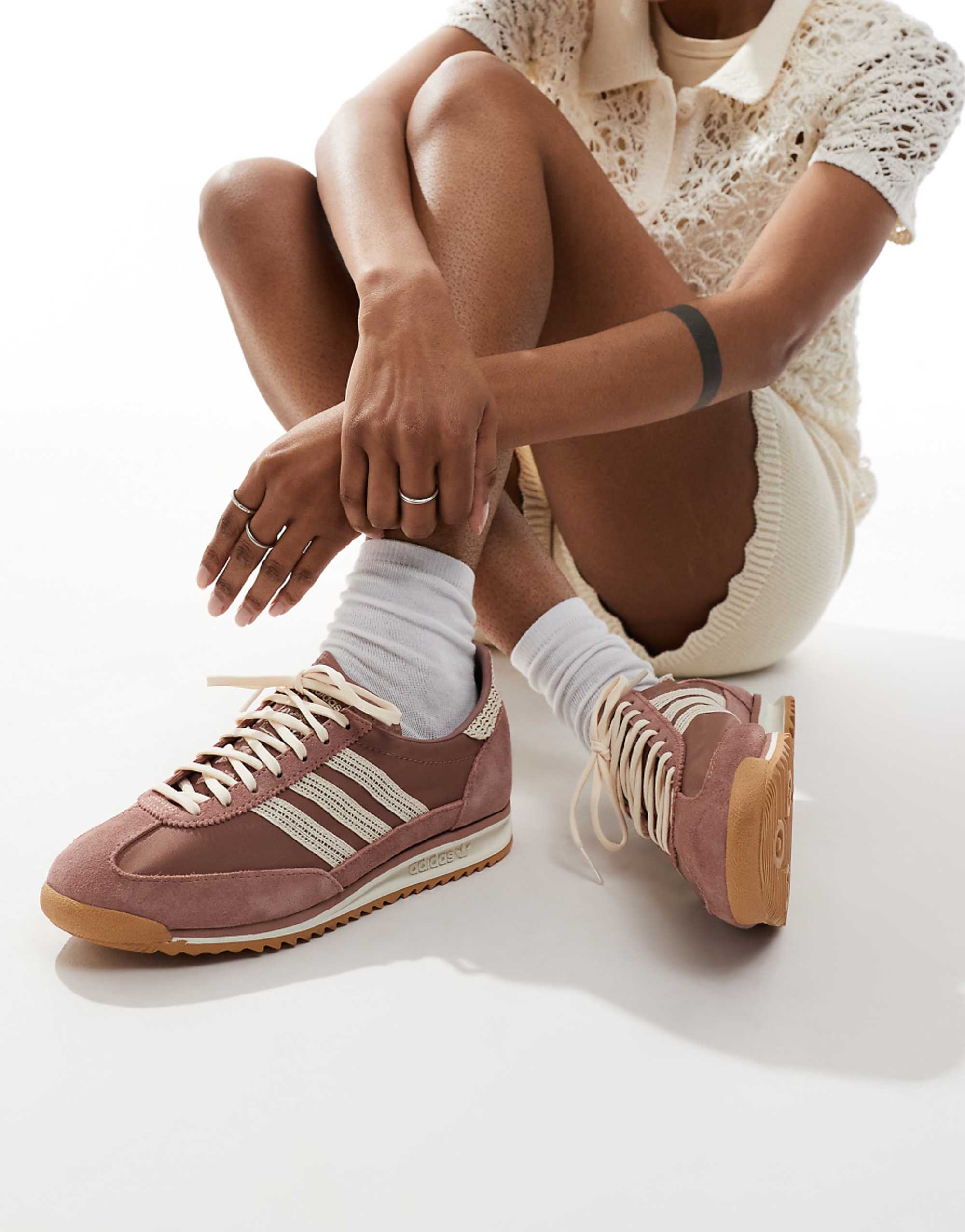 Adidas Originals Sl 72 Og Trainers in Light Brown and Cream Crochet