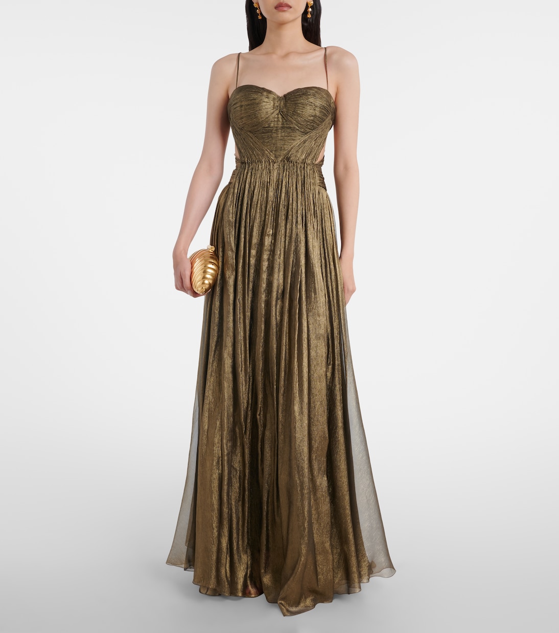 Allar Cutout Silk Mousseline Gown in Gold - Maria Lucia Hohan