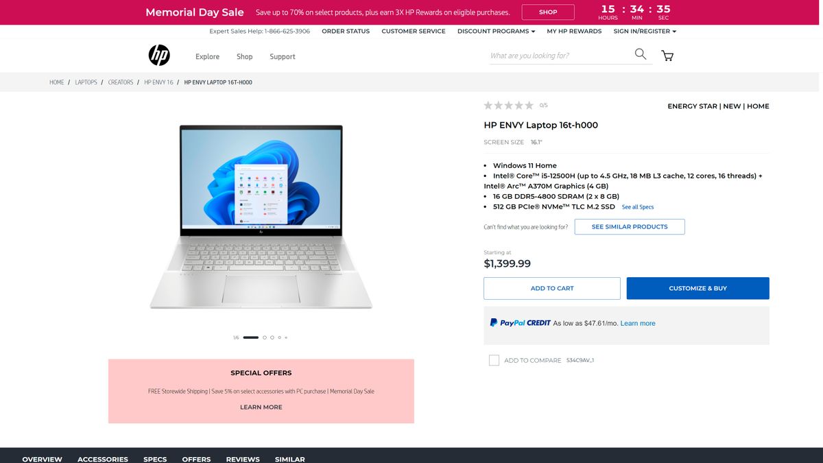 HP Envy Laptop 16t-h000