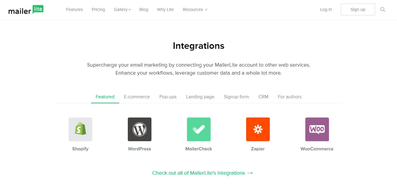 Mailerlite comes with a variety of plugins and integrations
