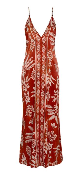 Petite Red Palm Print Strappy Maxi Dress