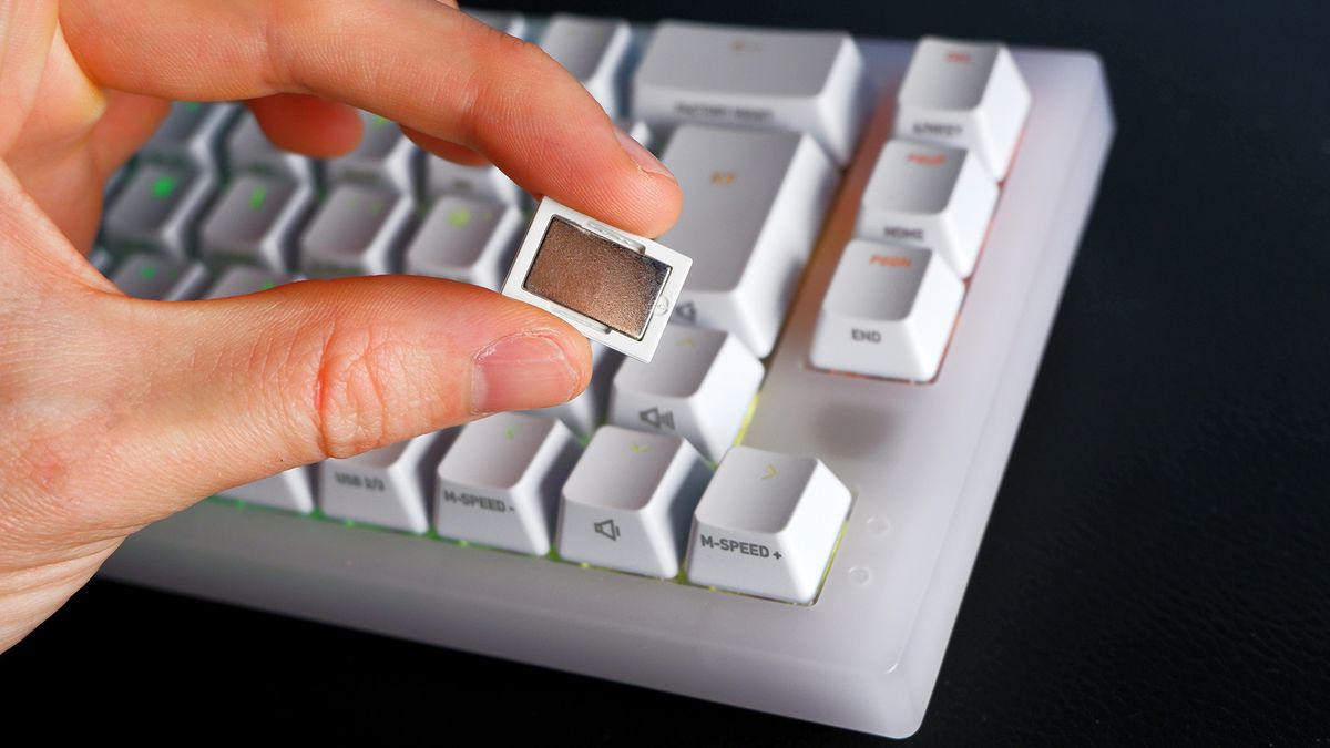 The Cherry K5V2 gaming keyboard with new Cherry MX2A switches on a desk.