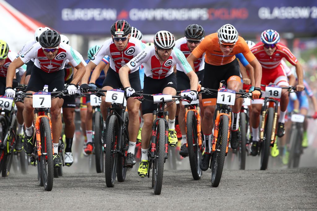 The Men&#039;s Mountain Bike Cross-Country on Day Six of the European Championships Glasgow 2018 at Cathkin Braes Mountain Bike Trails on August 7, 2018 in Glasgow, Scotland.