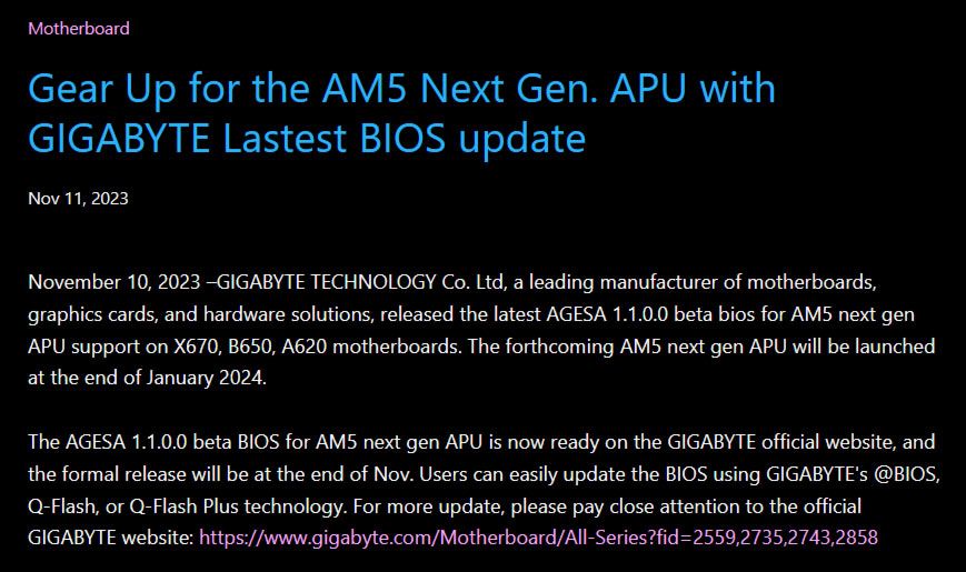 BIOS updates with Ryzen 8000G support