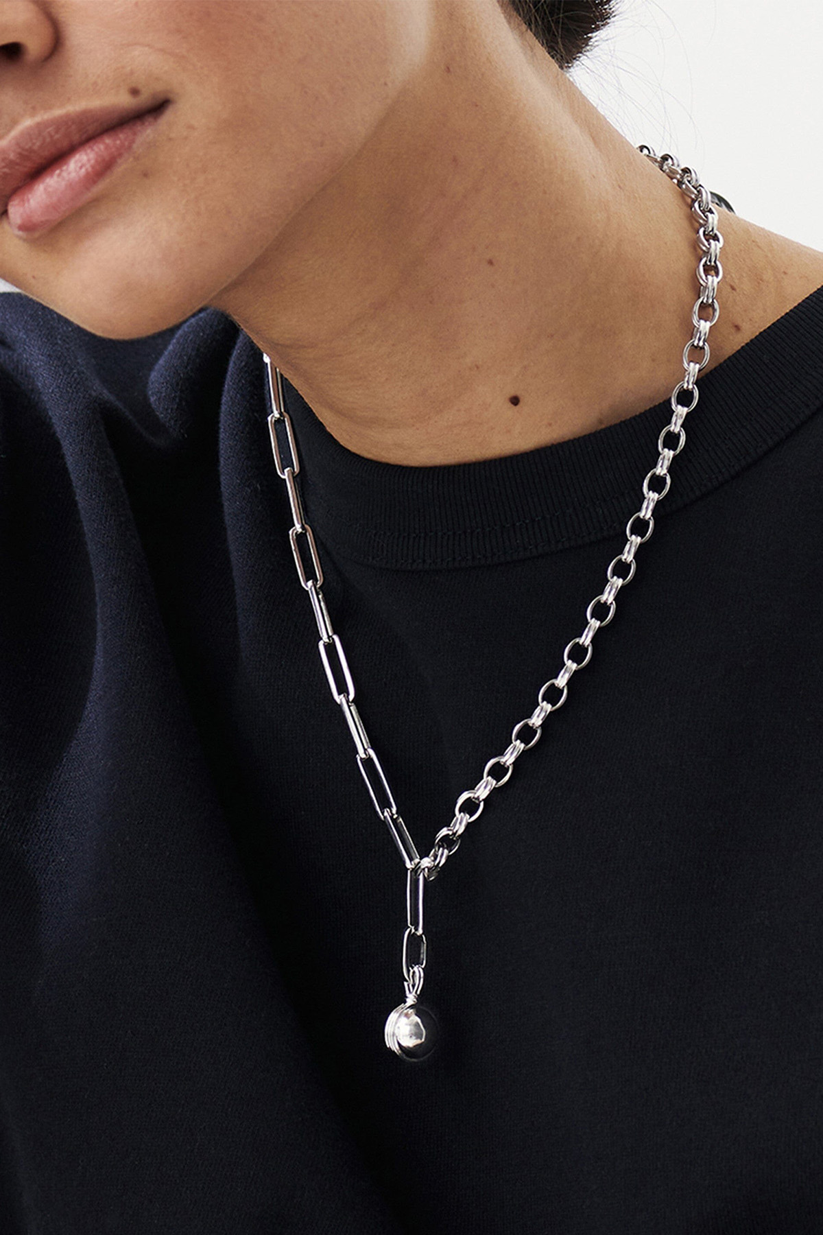 Deconstructed Axiom Small Sphere Chain Necklace | Silver Plated