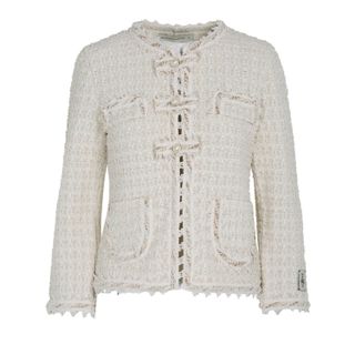 Ecru Tweed Jacket With Patch Pockets and Pearls Buttons