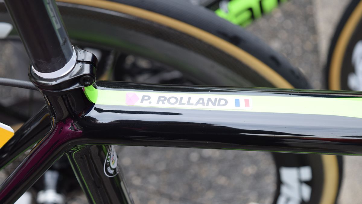 Rolland's name and national flag adorn the top tube of the Cannondale