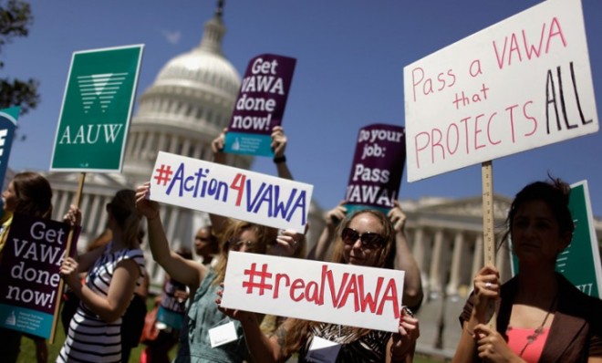 Protesters rally in support of the Violence Against Women Act on Capitol Hill last summer.