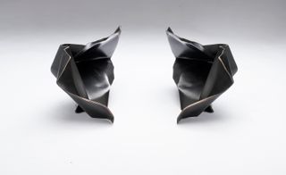 The show also introduces a collection of smaller, more ‘accessible’ design objects including a new series of bronze ‘Consequence’ candlestick holders (pictured) that were cast from pieces of leftover crushed metal found in the studio scrap pile