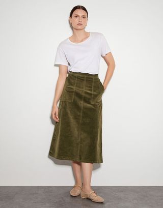 Malika Corduroy Midi Skirt Green