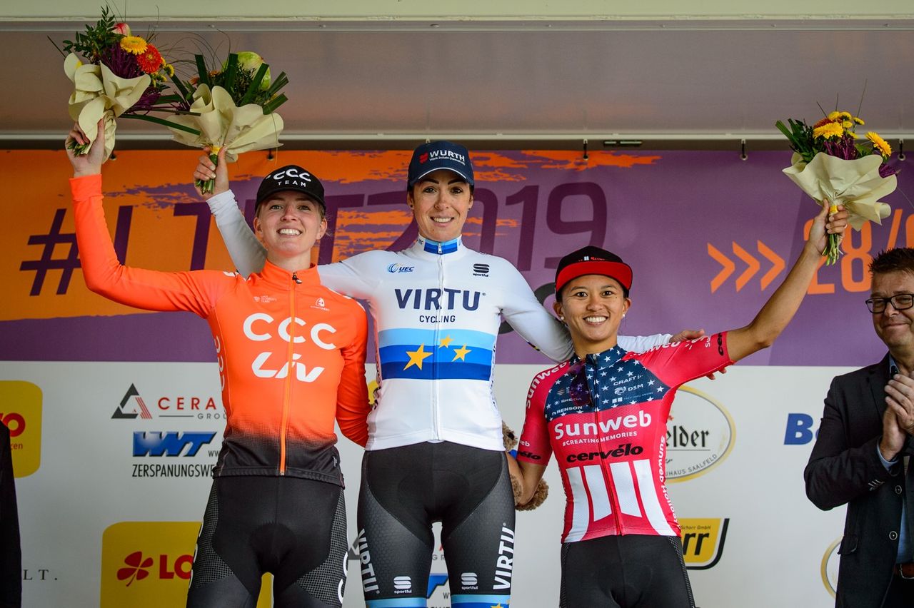 Podium for stage 2 at the Th&uuml;rignen Ladies Tour