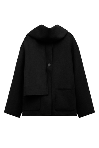 Zara Wool Blend Short Coat With Scarf