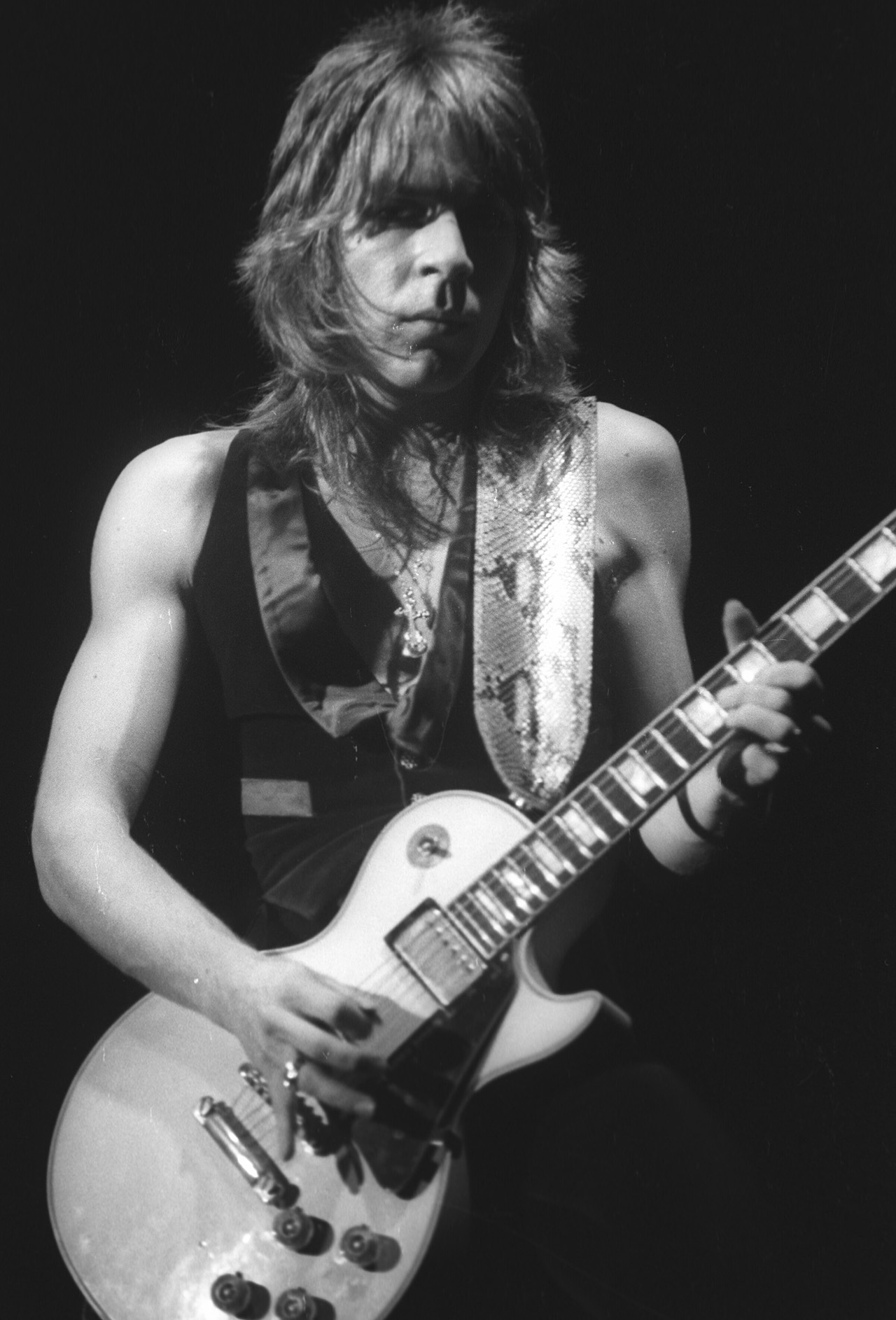 Ozzy Osbourne band performs on stage on the 'Blizzard Of Ozz' tour, United Kingdom, September-October 1980. Randy Rhoads (guitar).