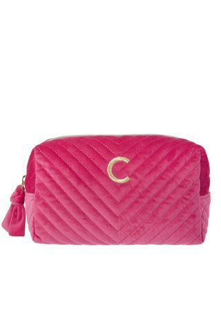 pink velvet wahsbag with a choice of alphabet letter