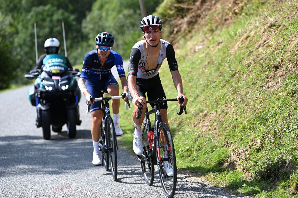 COL DU TOURMALET FRANCE SEPTEMBER 08 LR Rudy Molard of France and Team Groupama FDJ and Joo Almeida of Portugal and UAE Team Emirates compete during the 78th Tour of Spain 2023 a 1347km stage from Formigal Huesca la Magia to Col du Tourmalet 2115m UCIWT on September 08 2023 in Col du Tourmalet France Photo by Tim de WaeleGetty Images