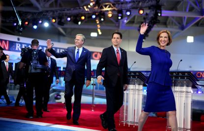 Carly Fiorina and other GOP candidates at the CNN debate.