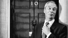 Illustration of Nigel Farage standing at the front door of Number 10 Downing Street