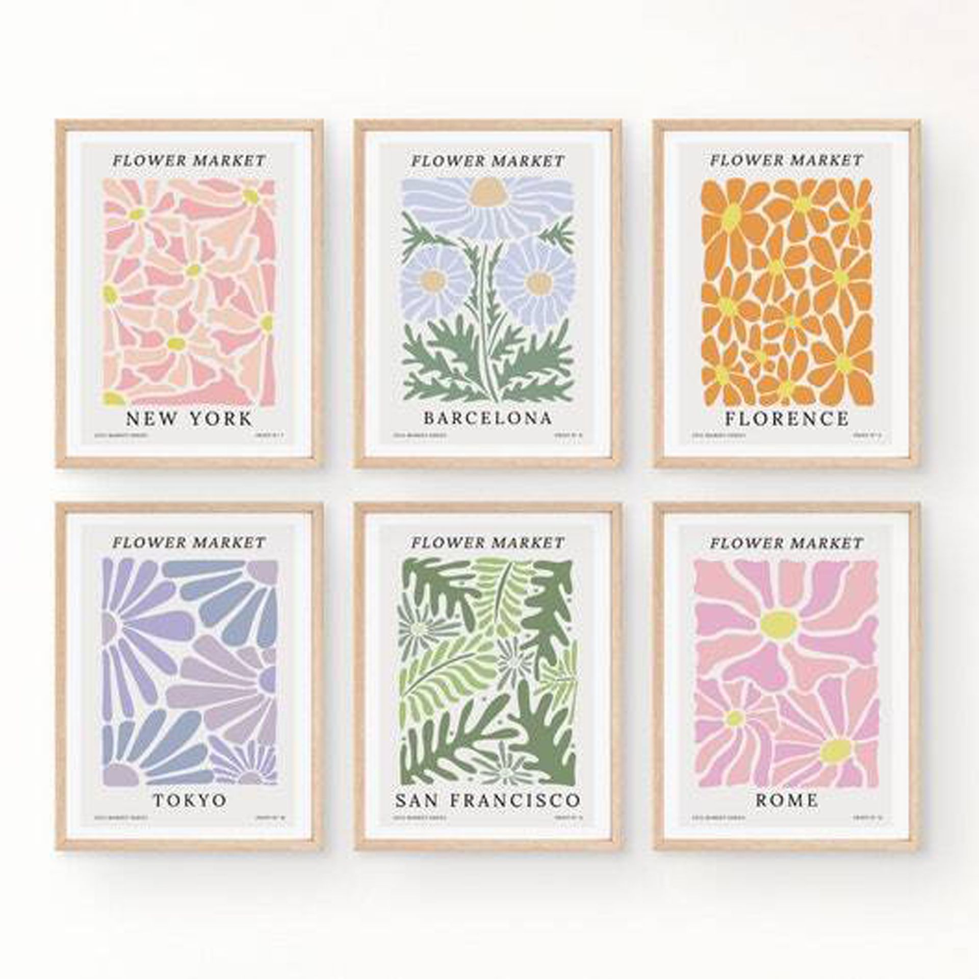 Pasar bunga bergaya Denmark modern, berbagai cetakan seni dinding dengan warna pastel