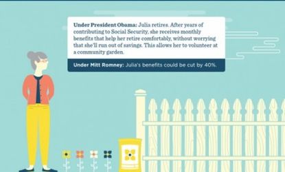This slide in the "Life of Julia" feature shows how a typical middle class woman fares under President Obama's policies, or, as a GOP supporter tweeted, a soulless, nanny state.