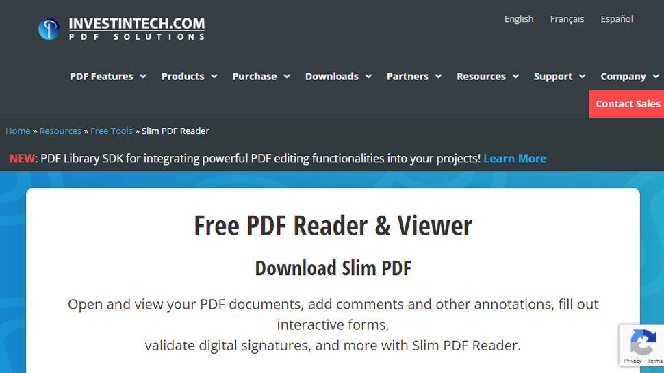 Website screenshot of Slim PDF