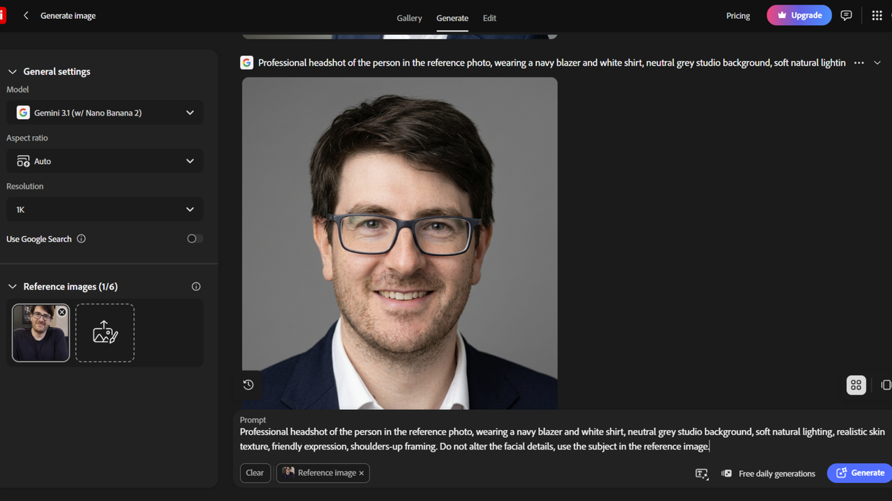 Using Adobe Firefly AI to generate professional headshots