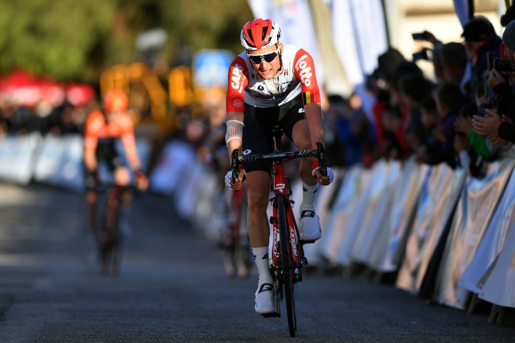 Tim Wellens crosses the line in second