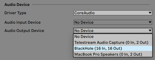 Blackhole used as a virtual input source in Ableton Live