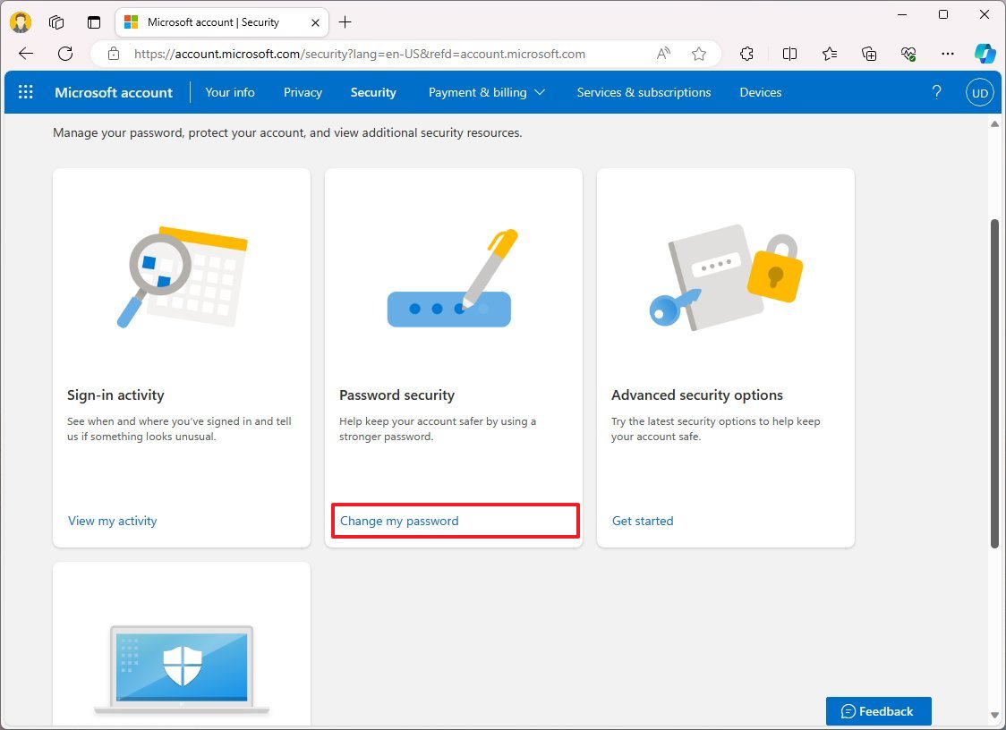 Microsoft Account change my password