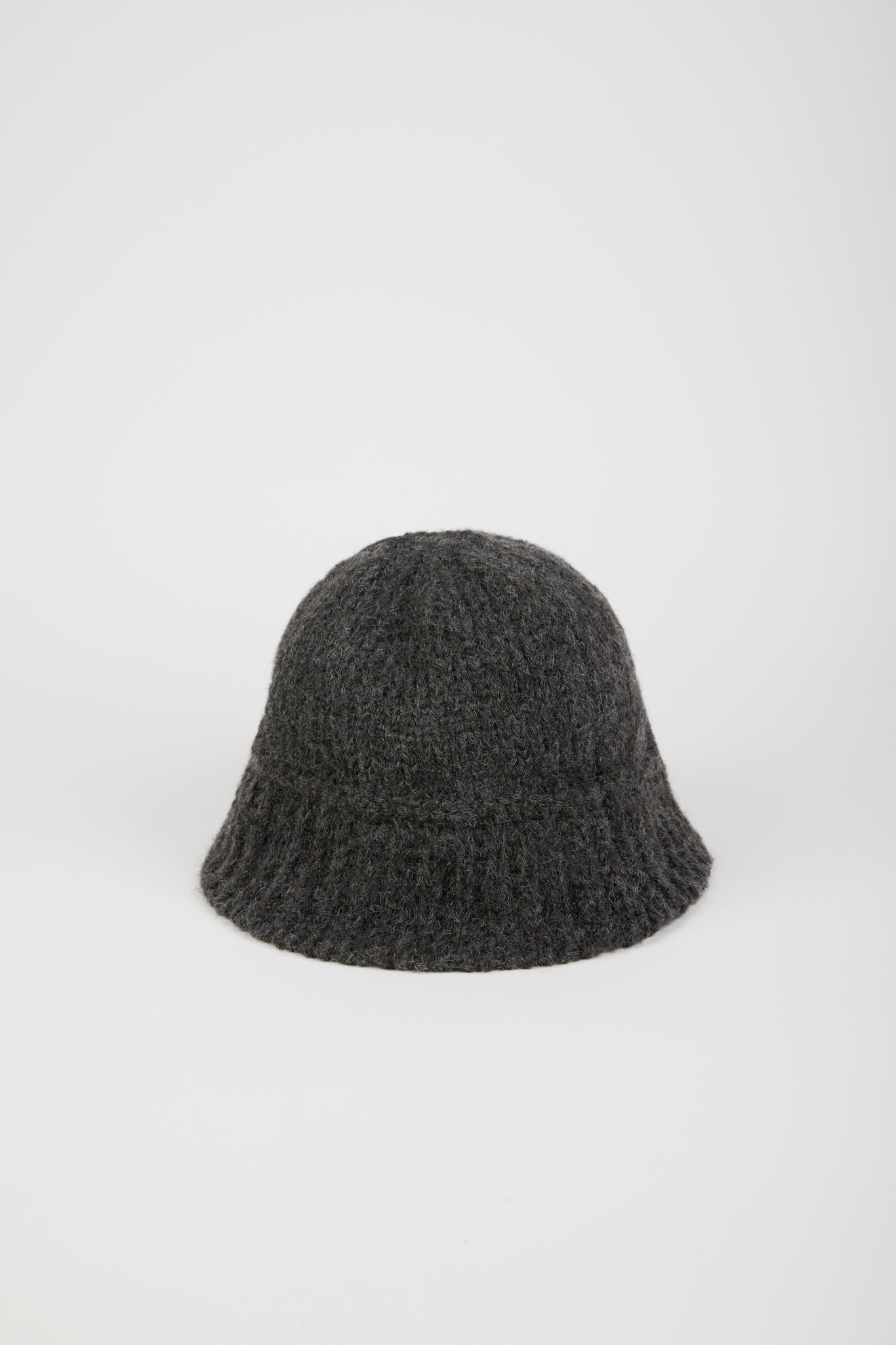 Charcoal Knit Ribbed Trim Bucket Hat