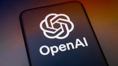 Close-up photograph of the OpenAI logo and branding on a smartphone screen, with faint warm orange lighting in background.