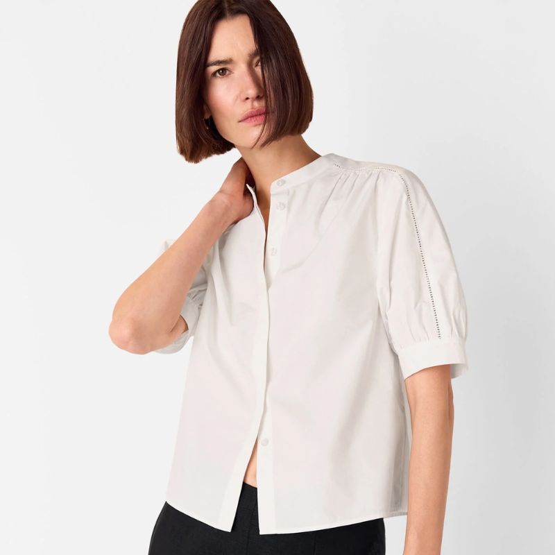 Whistles White Cotton Short Sleeve Shirt