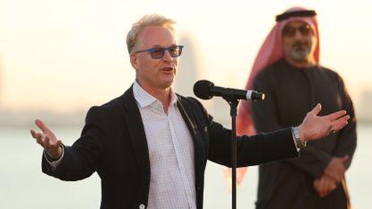 DP World Tour CEO Keith Pelley speaking at the 2022 Abu Dhabi Championship 