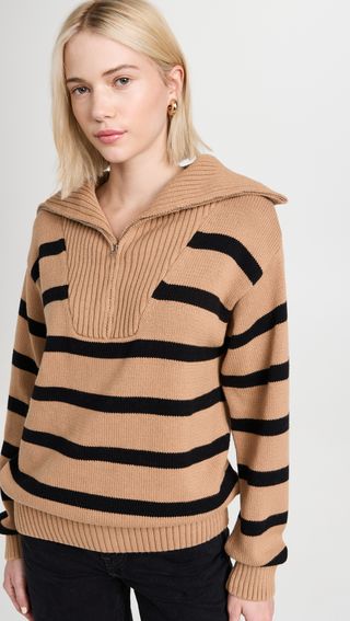 Striped Knit Zip Pullover