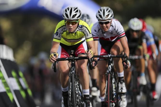 Amy Cure and Grace Sulzberger (Polygon Australia) at the head of the peloton during the final stage Mike Turtur Kermesse at the Adelaide Tour