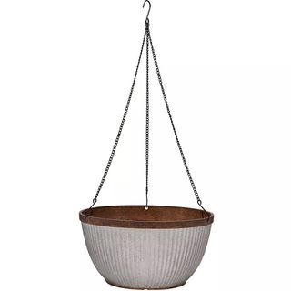 A metal hanging basket
