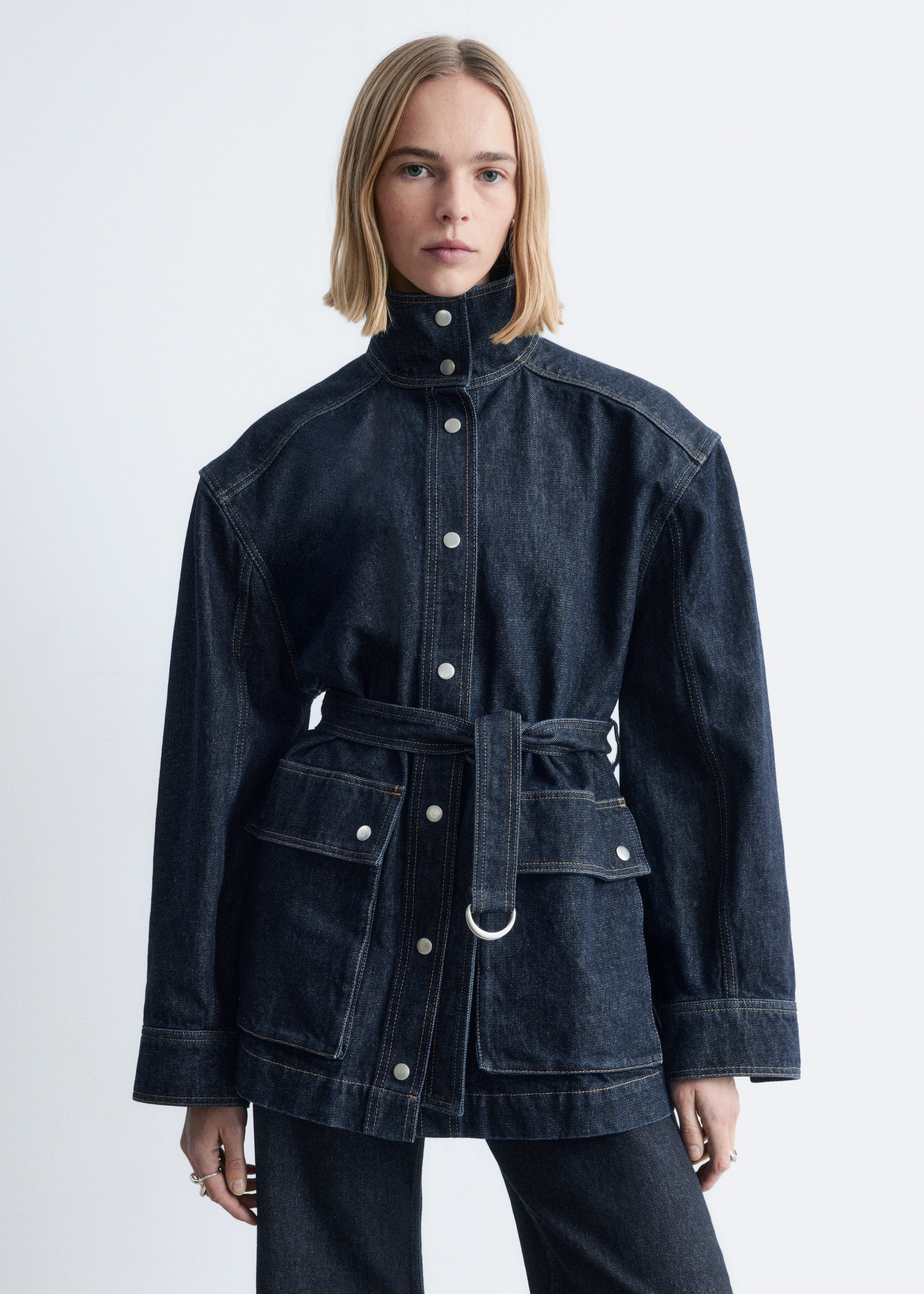 Tie-Belt Denim Jacket