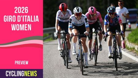 Banner image with four riders including maglia rosa of the 2026 Giro d'Italia Women