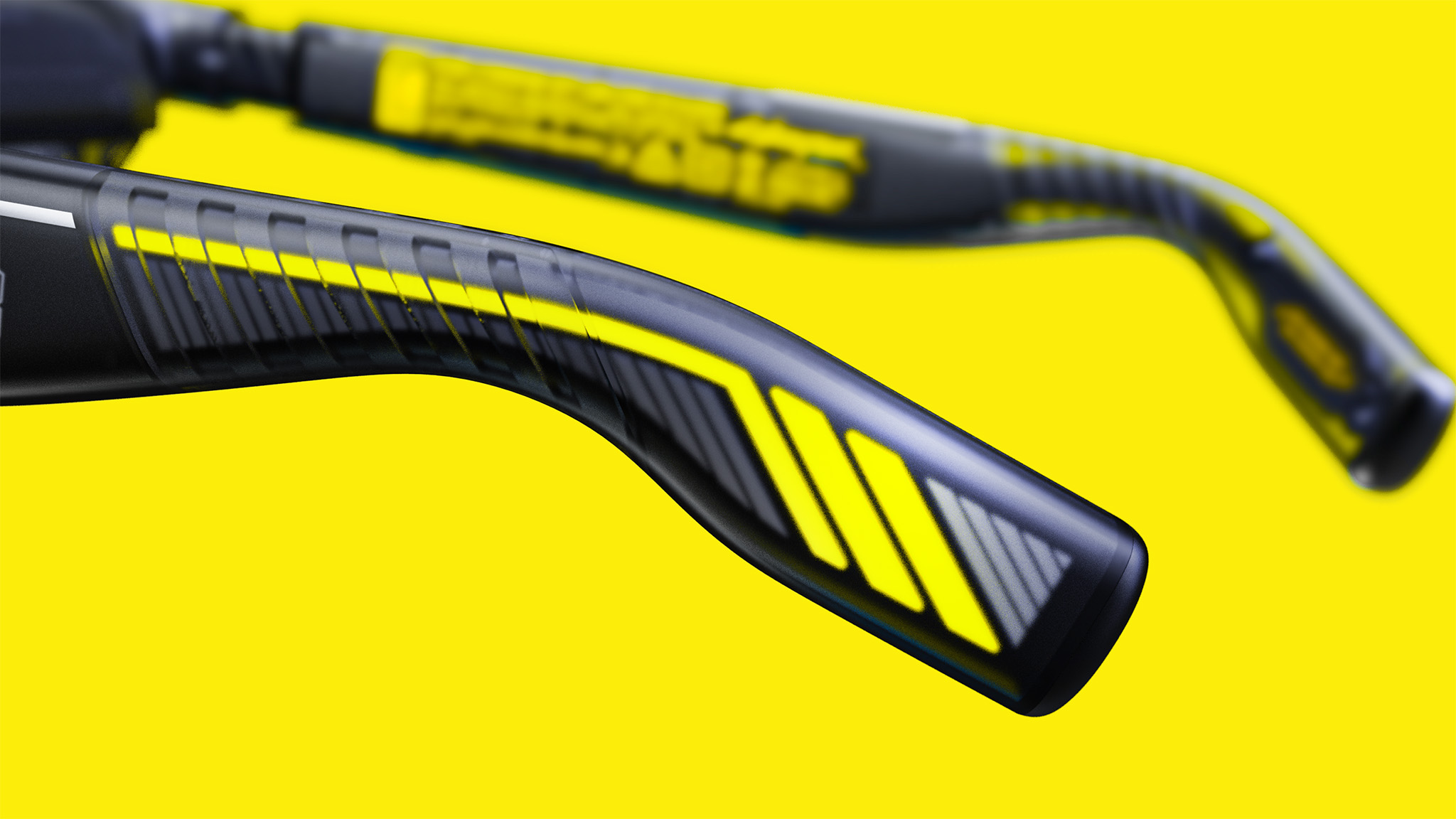 A close-up at the hardware of Viture x Cyberpunk 2077 smart glasses