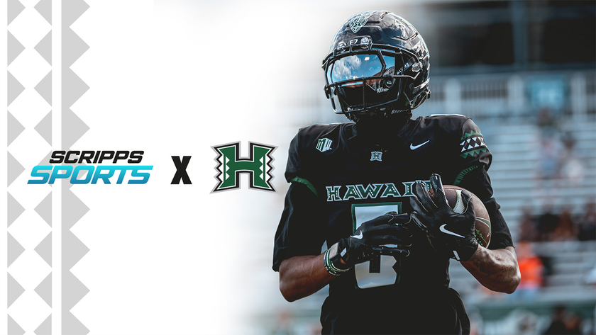 University of Hawaii football player with Scripps Sports logo