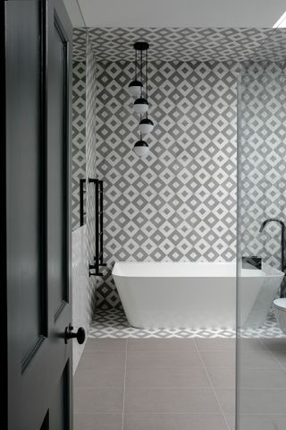 A bathroom in light grey