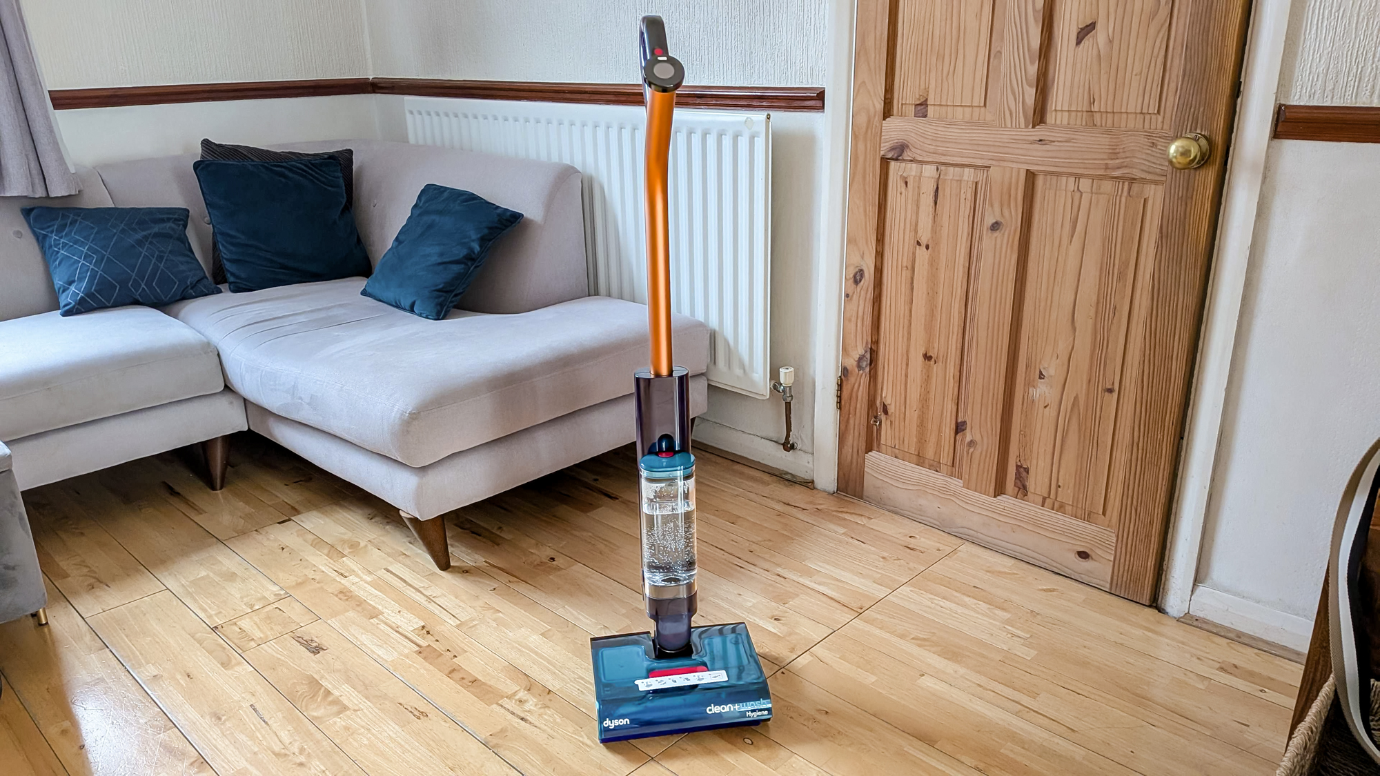 Dyson Clean + Wash Hygiene on wooden floor
