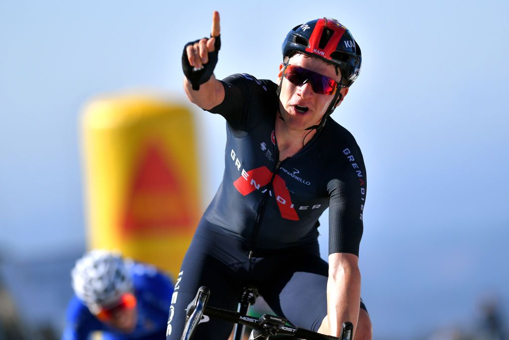 FOIA PORTUGAL MAY 06 Ethan Hayter of United Kingdom and Team INEOS Grenadiers celebrates at arrival during the 47th Volta Ao Algarve 2021 Stage 2 a 1828km stage from Sagres to Fia 890m VoltAlgarve VAlgarve2021 on May 06 2021 in Fia Portugal Photo by Luc ClaessenGetty Images