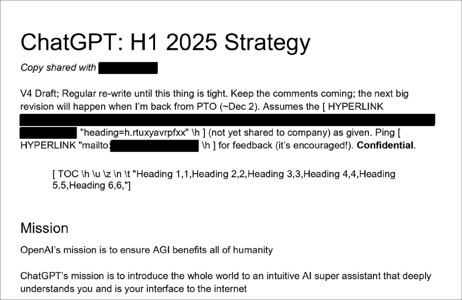 This is a screenshot of an internal OpenAI document that lays out its vision for creating a "super assistant." The document also lists its main competitors and broadly outlines how to beat them in the market.