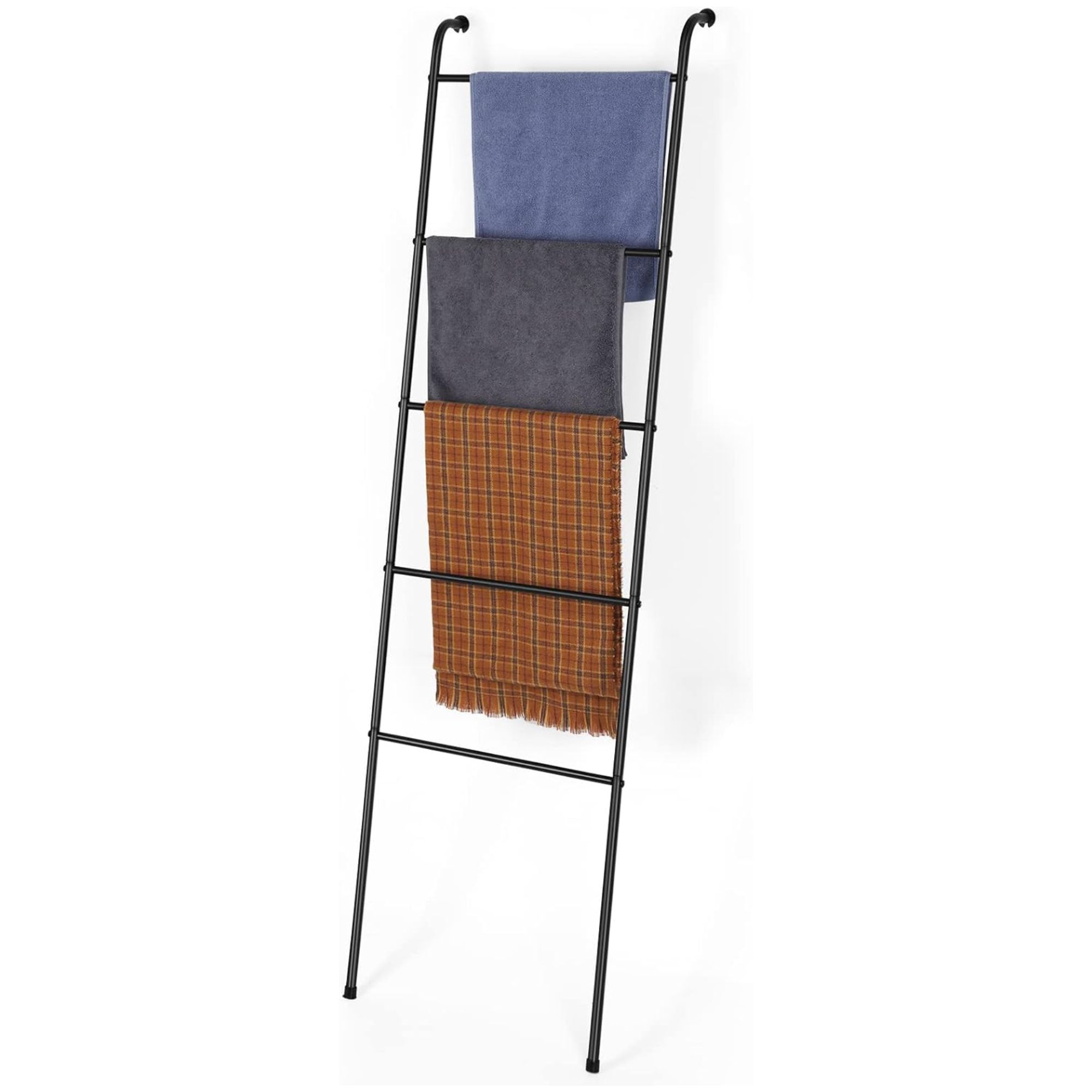 Black metal freestanding towel ladder